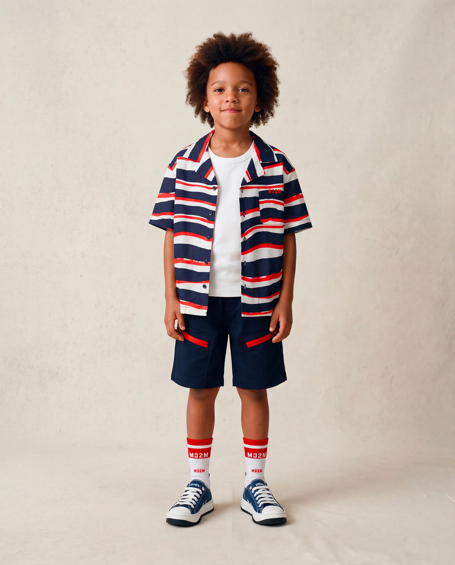 Msgm Kids Camicia Blu a Fantasia per Bambini