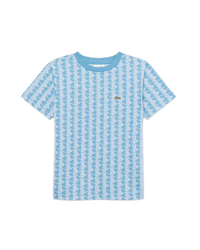 Lacoste Kids T-Shirt Celeste con Stampa All-Over per Bambini
