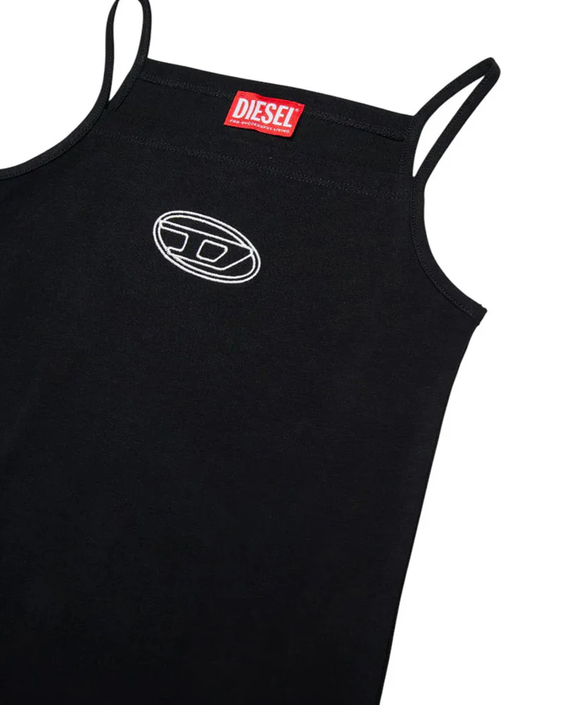 Diesel Kids Abito Nero con Logo Oval-D per Bambine