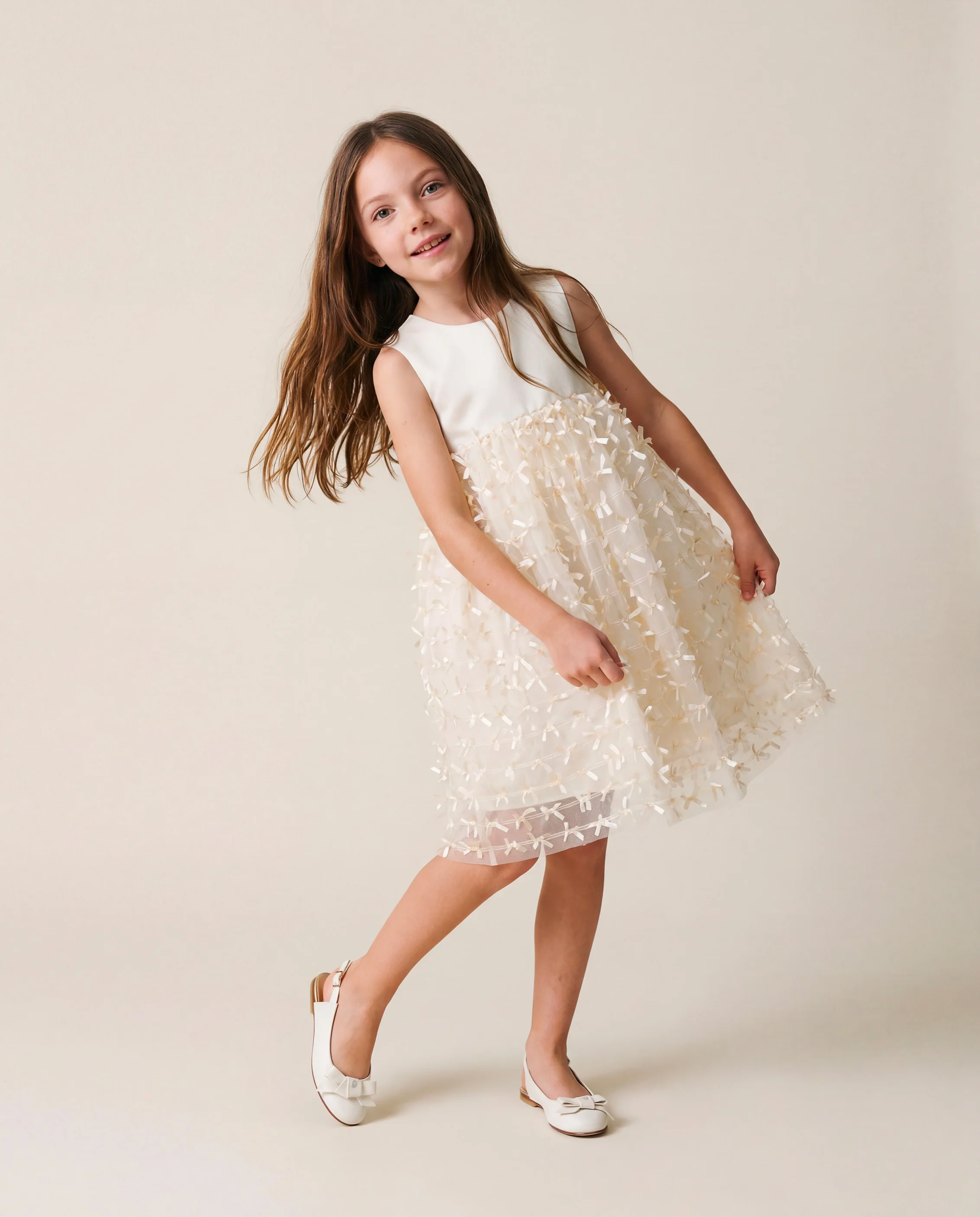 Simonetta Kids Abito Crema da Cerimonia con Applicazione per Bambine