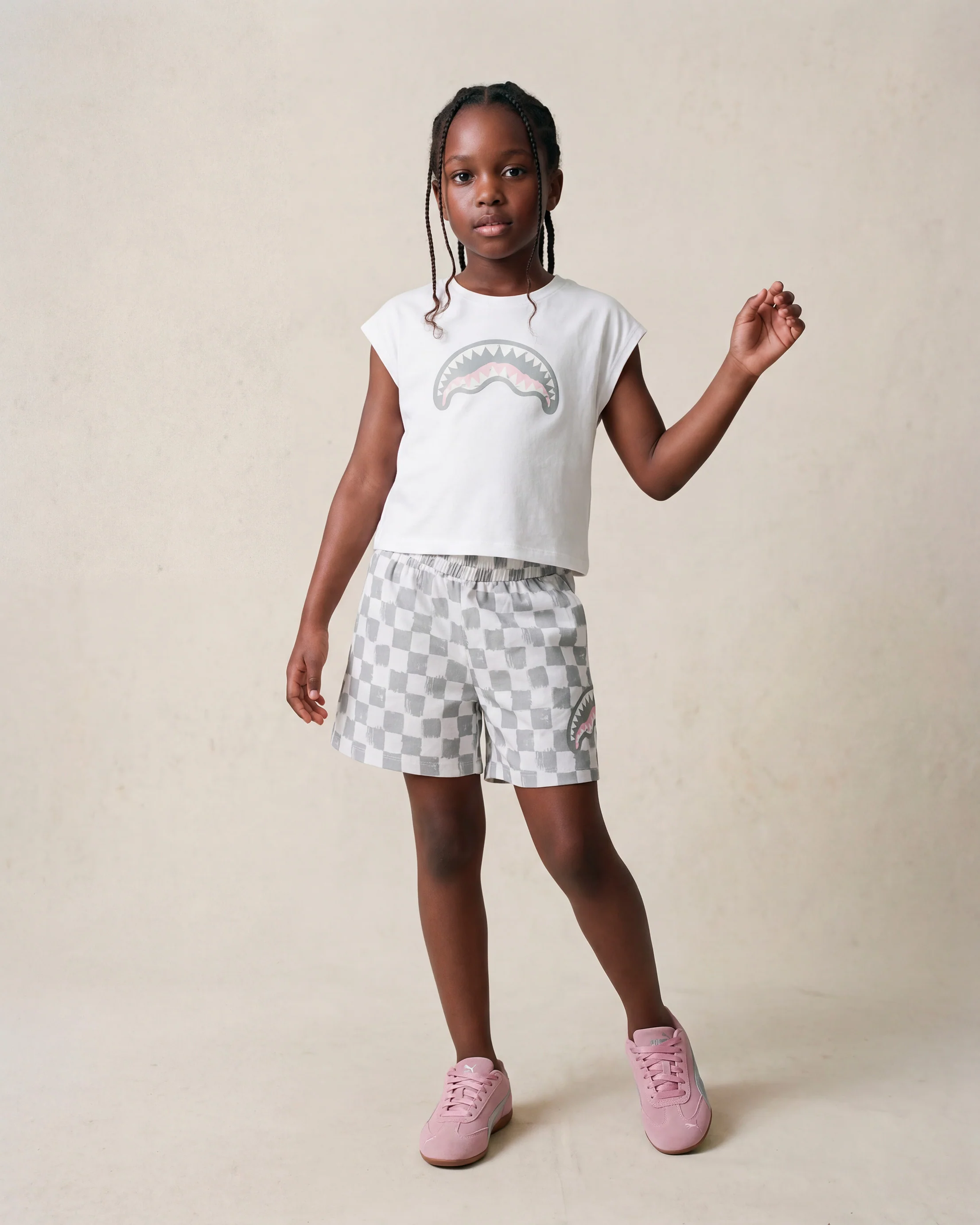 Sprayground Kids Bermuda Grigio A Quadri per Bambine