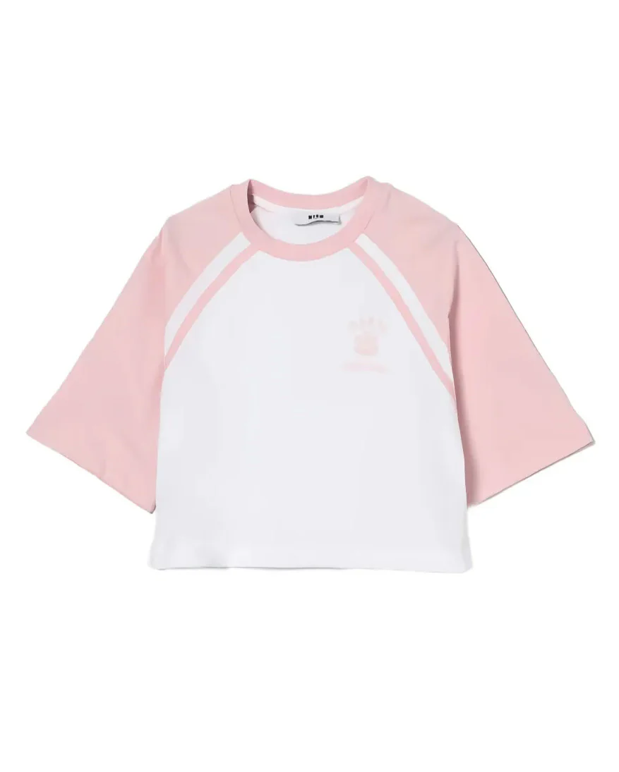 Msgm Kids T-Shirt Bianco e Rosa con Stampa per Bambine