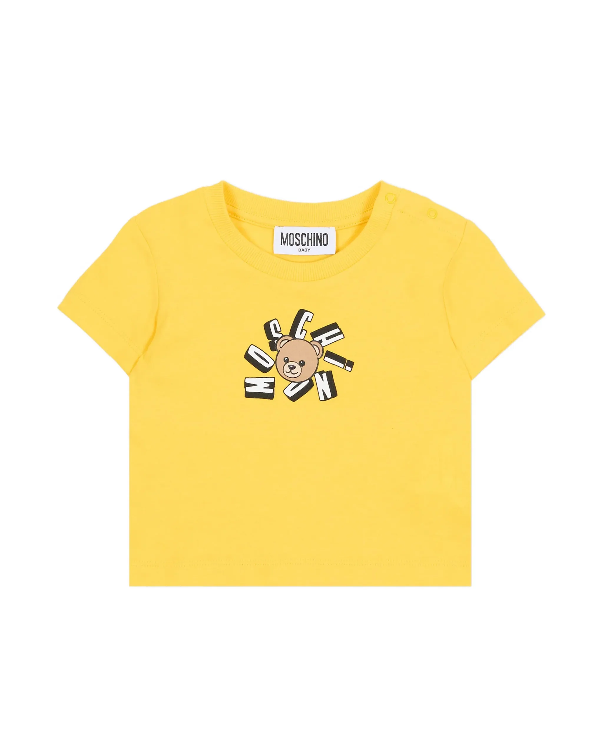 Moschino Kids T-Shirt Giallo con Logo Teddy Bear per Neonati
