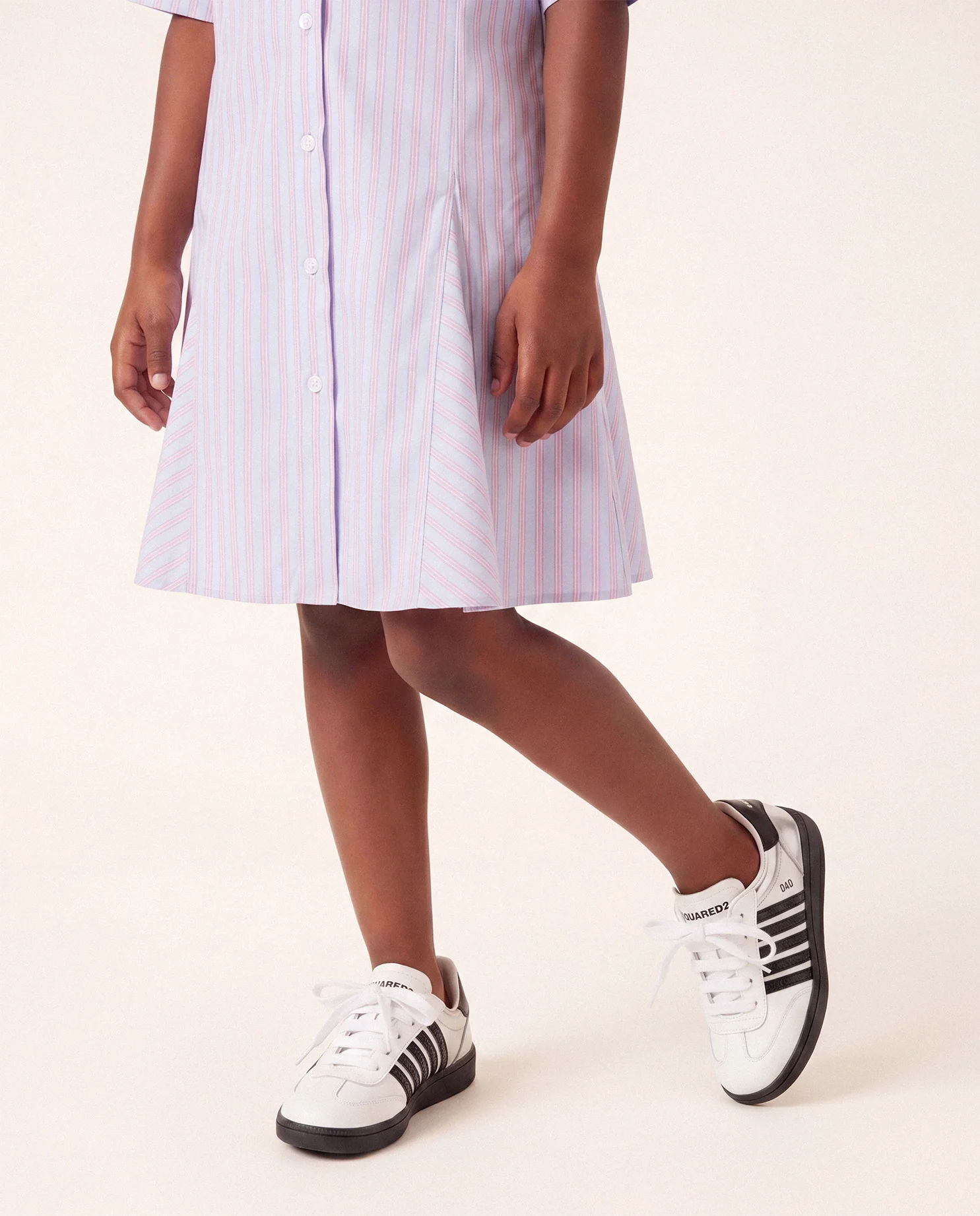 Msgm Kids Abito Fantasia a Righe Celeste e Blu con Logo Ricamato per Bambine