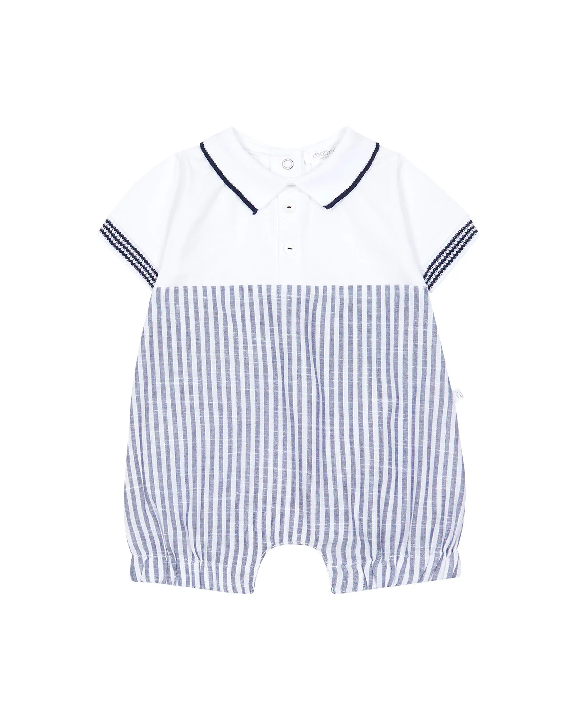 Deolinda Kids Tutina Polo Bianco con Fantasia a Righe Bianco e Blu per Neonate
