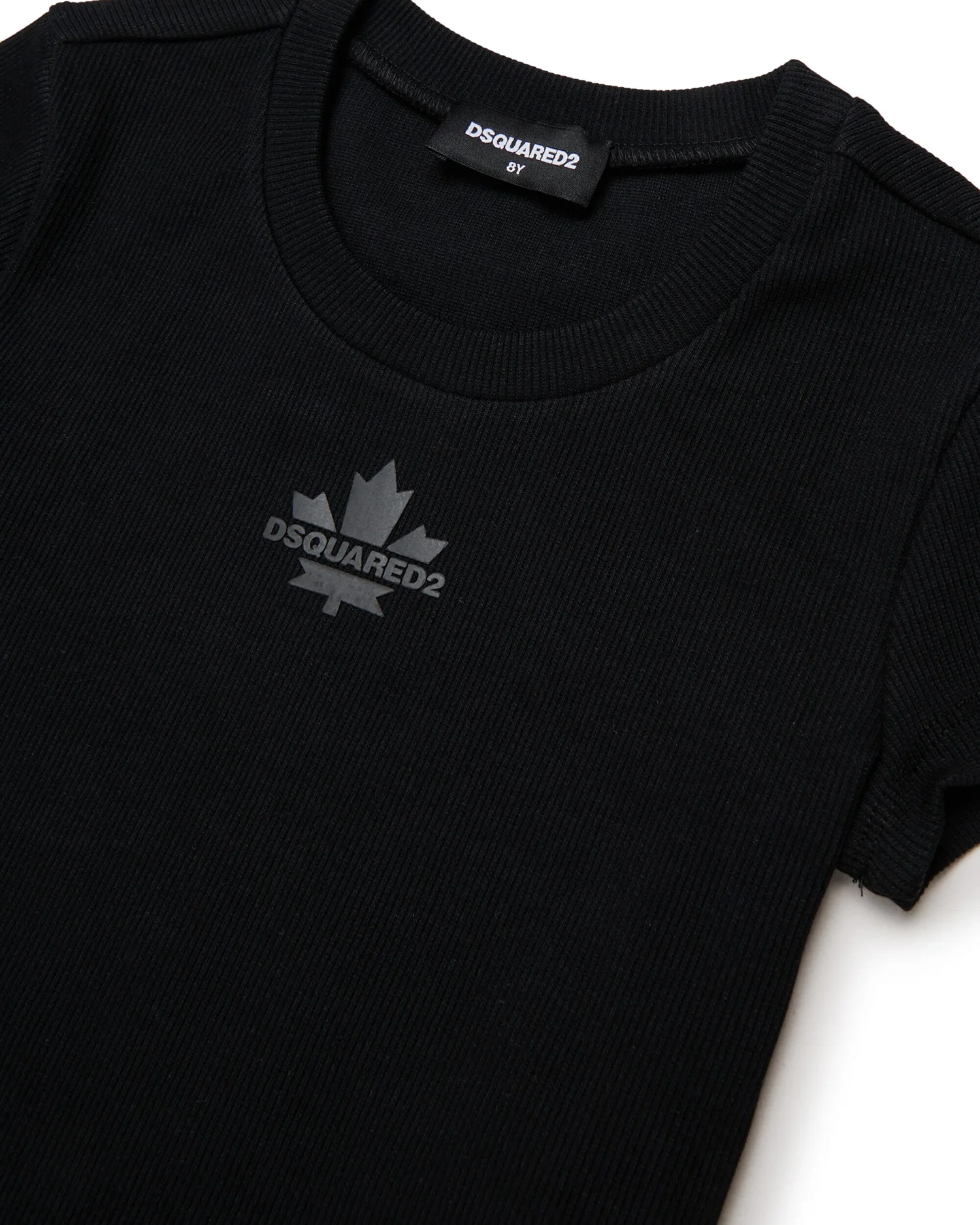 Dsquared2 Kids T-Shirt Nera a Costine con Logo Stampato al Centro