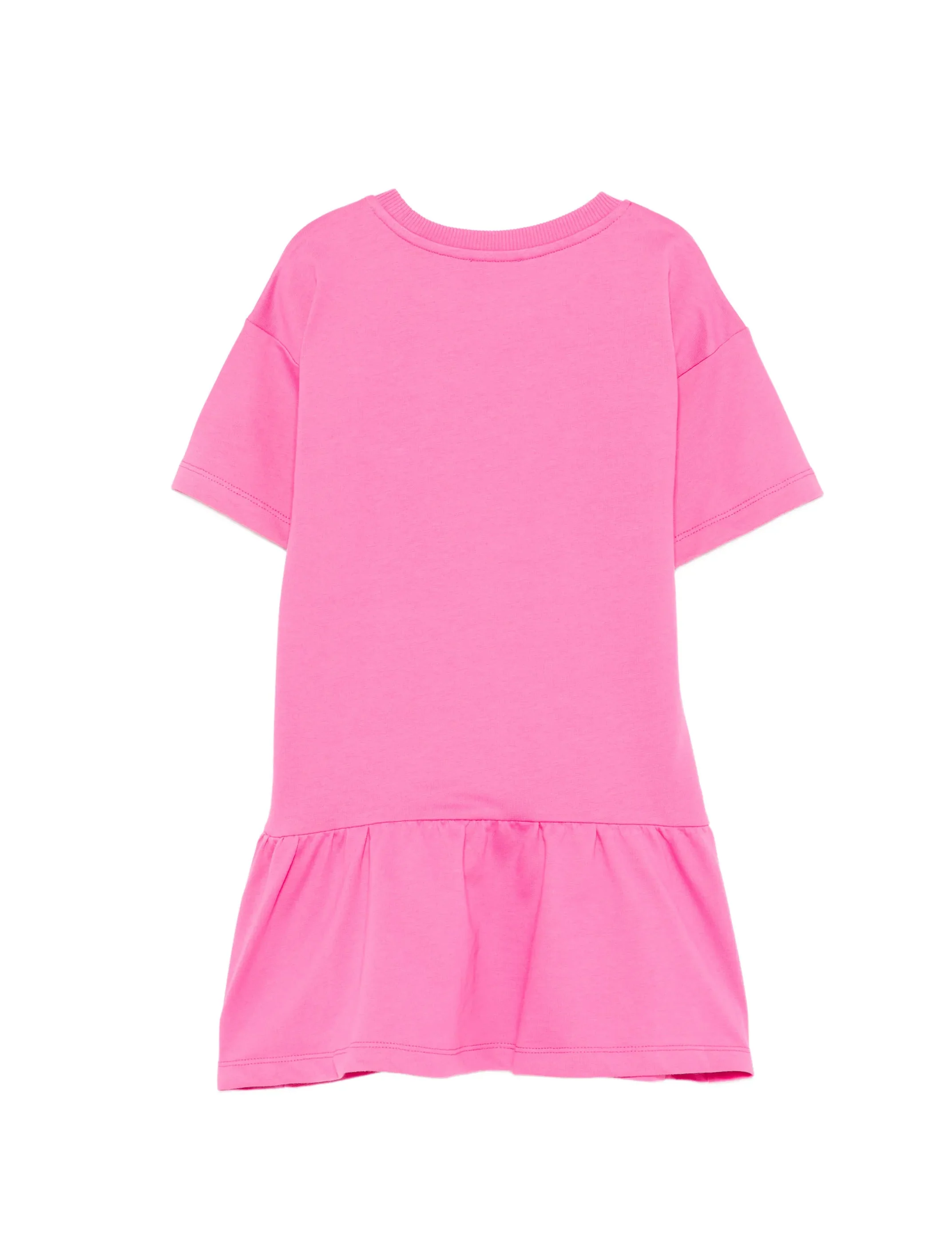 Moschino Kids Abito Fuxia con Gonna Rouches e Logo Teddy Bear per Bambine