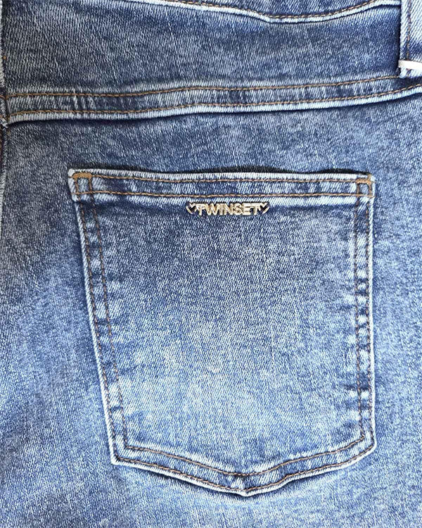 Twinset Kids Bermuda in Denim con Logo per Bambine