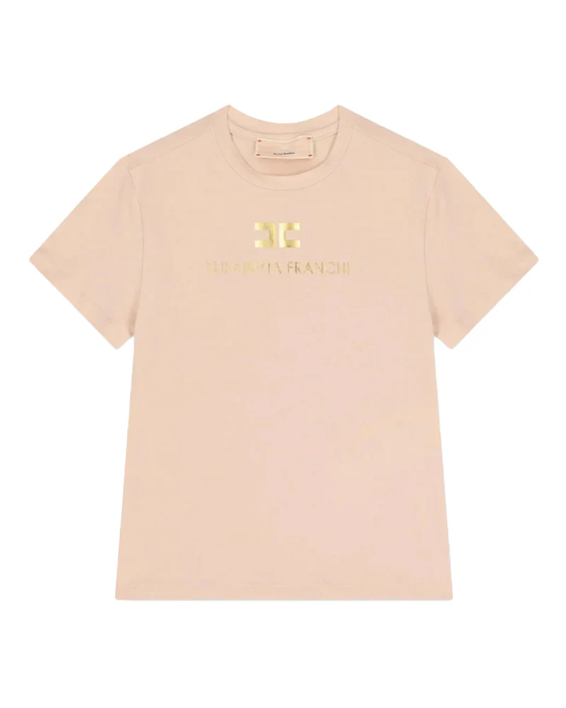 Elisabetta Franchi La Mia Bambina T-Shirt Rosa con Logo Oro per Bambine