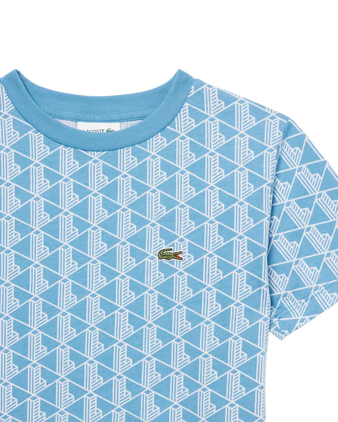 Lacoste Kids T-Shirt Celeste con Stampa All-Over per Bambini