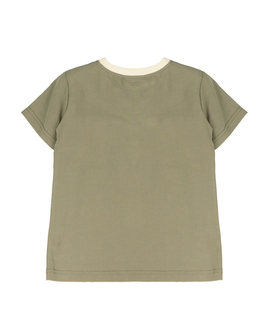 Yes London T-Shirt Verde Militare con Logo per Bambini