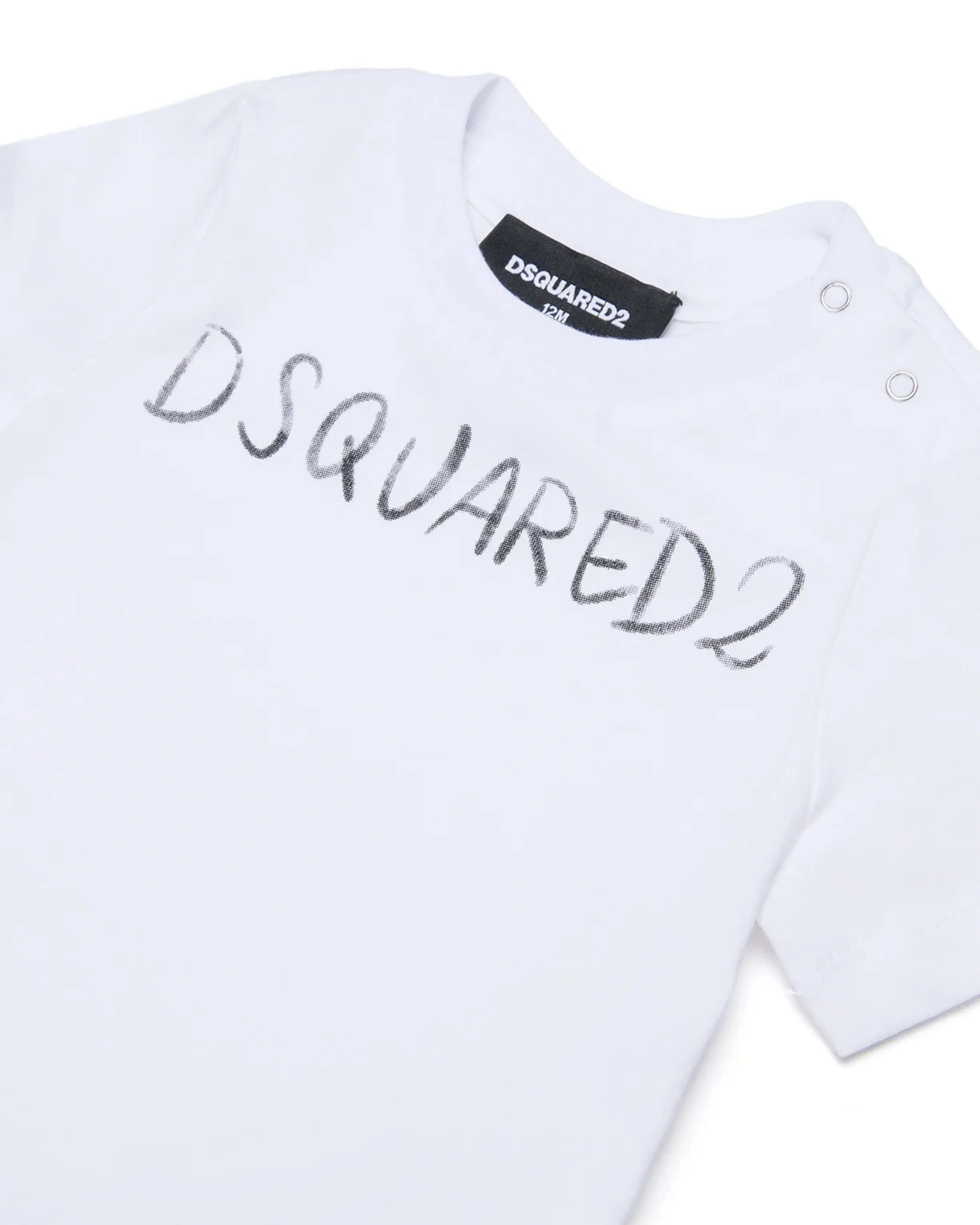 Dsquared2 Kids T-Shirt Bianco con Logo e Bottoni per Neonati
