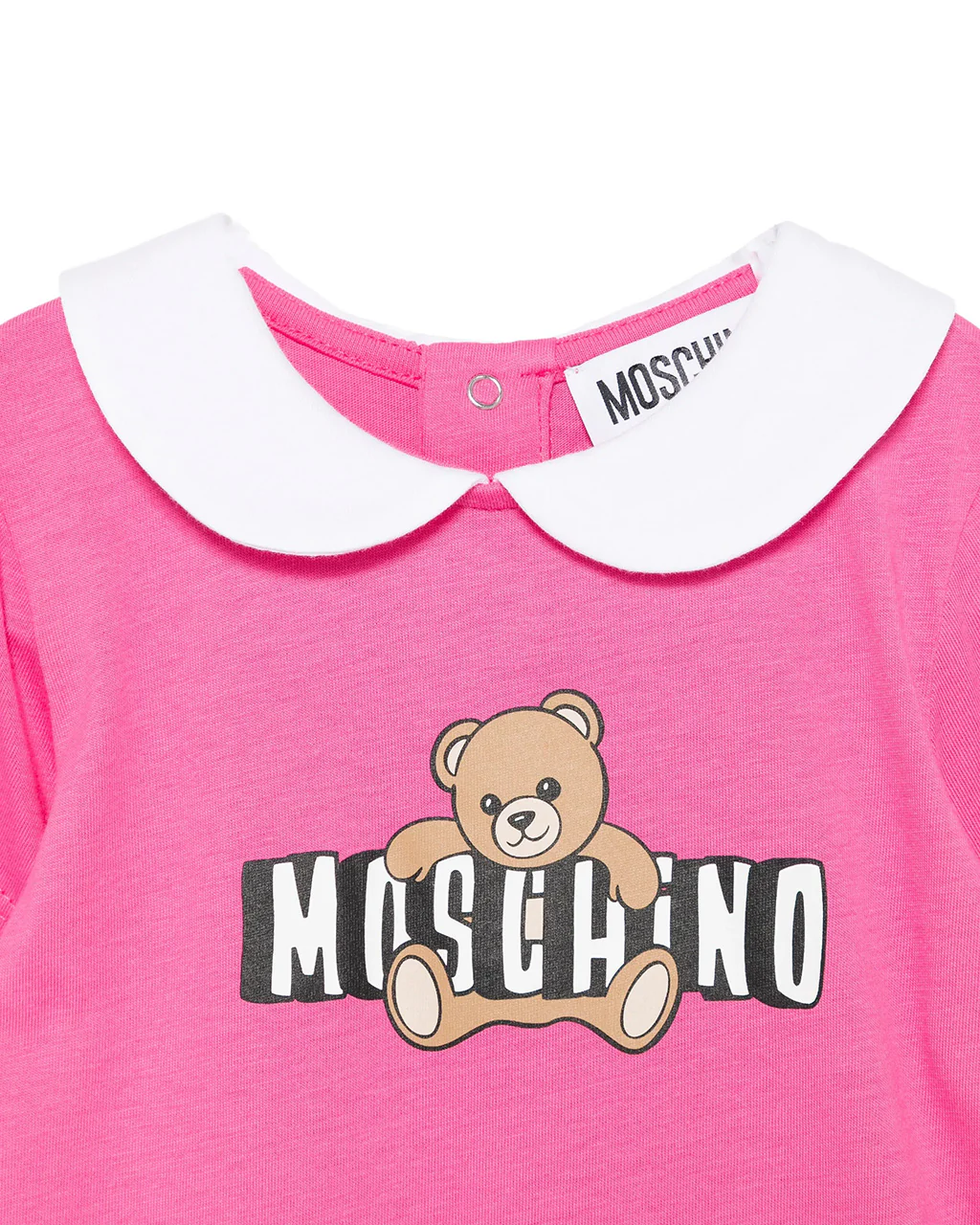 Moschino Kids Pagliaccetto Fucsia con Logo Teddy Bear per Neonati
