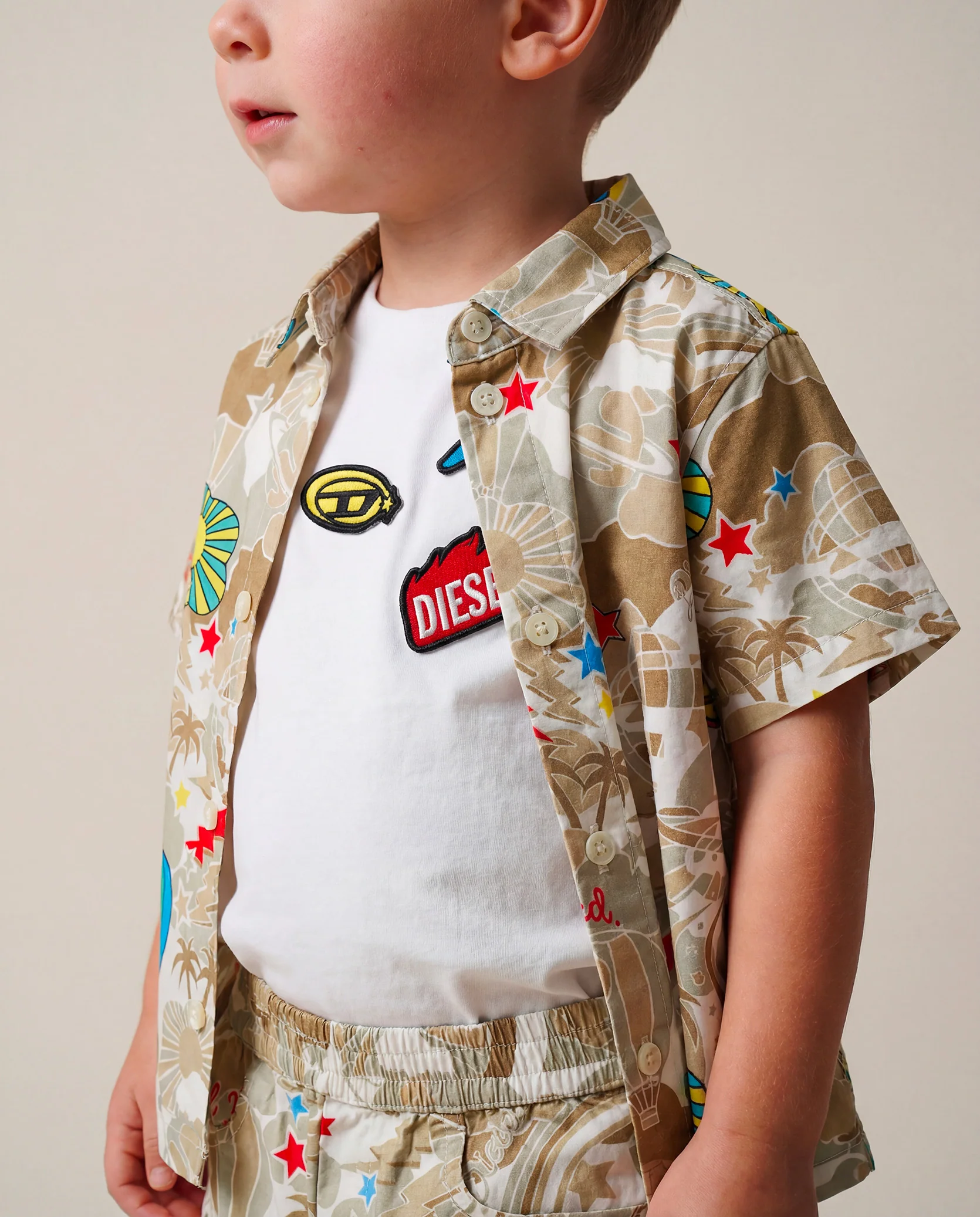 Diesel Kids T-shirt Bianca con Applicazioni Patch Unisex per Neonati