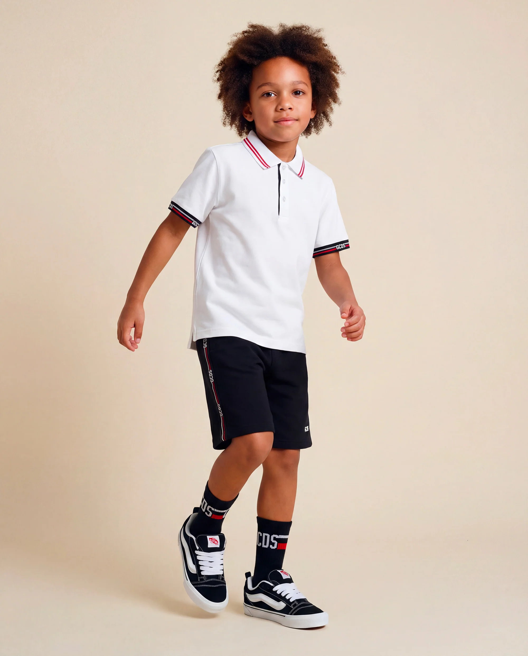 Gcds Kids Bermuda Nero con Bande Laterali Logate per Bambini