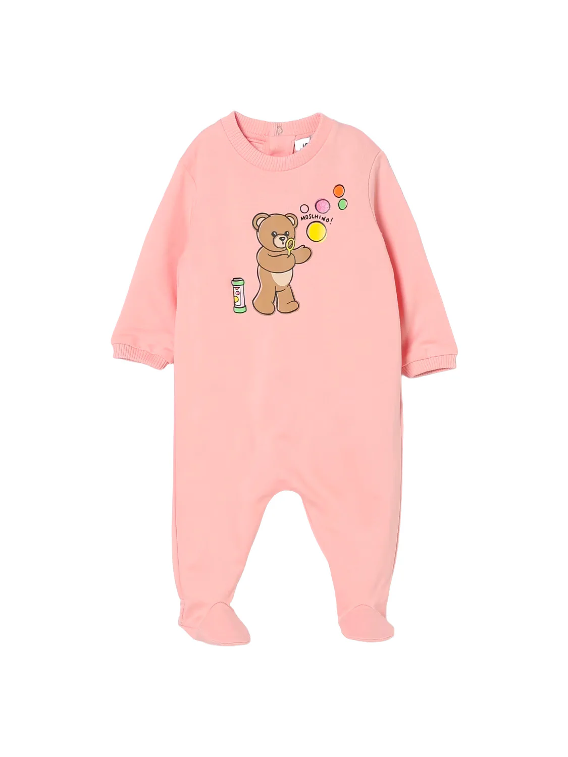 Moschino Kids Tutina Rosa con Stampa Logo Teddy Bear per Neonate