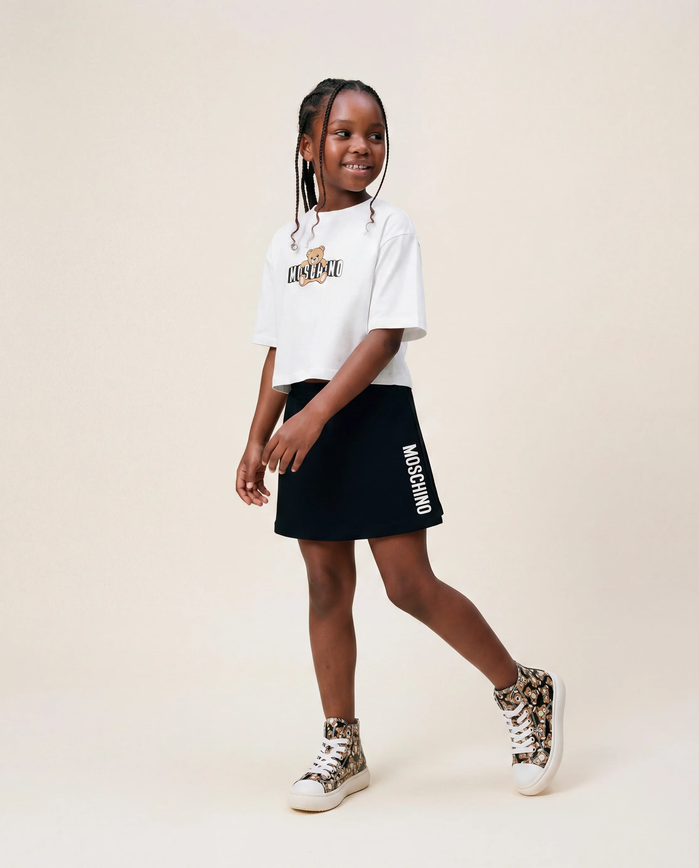 Moschino Kids T-Shirt Crop Bianco con Teddy Bear per Bambine