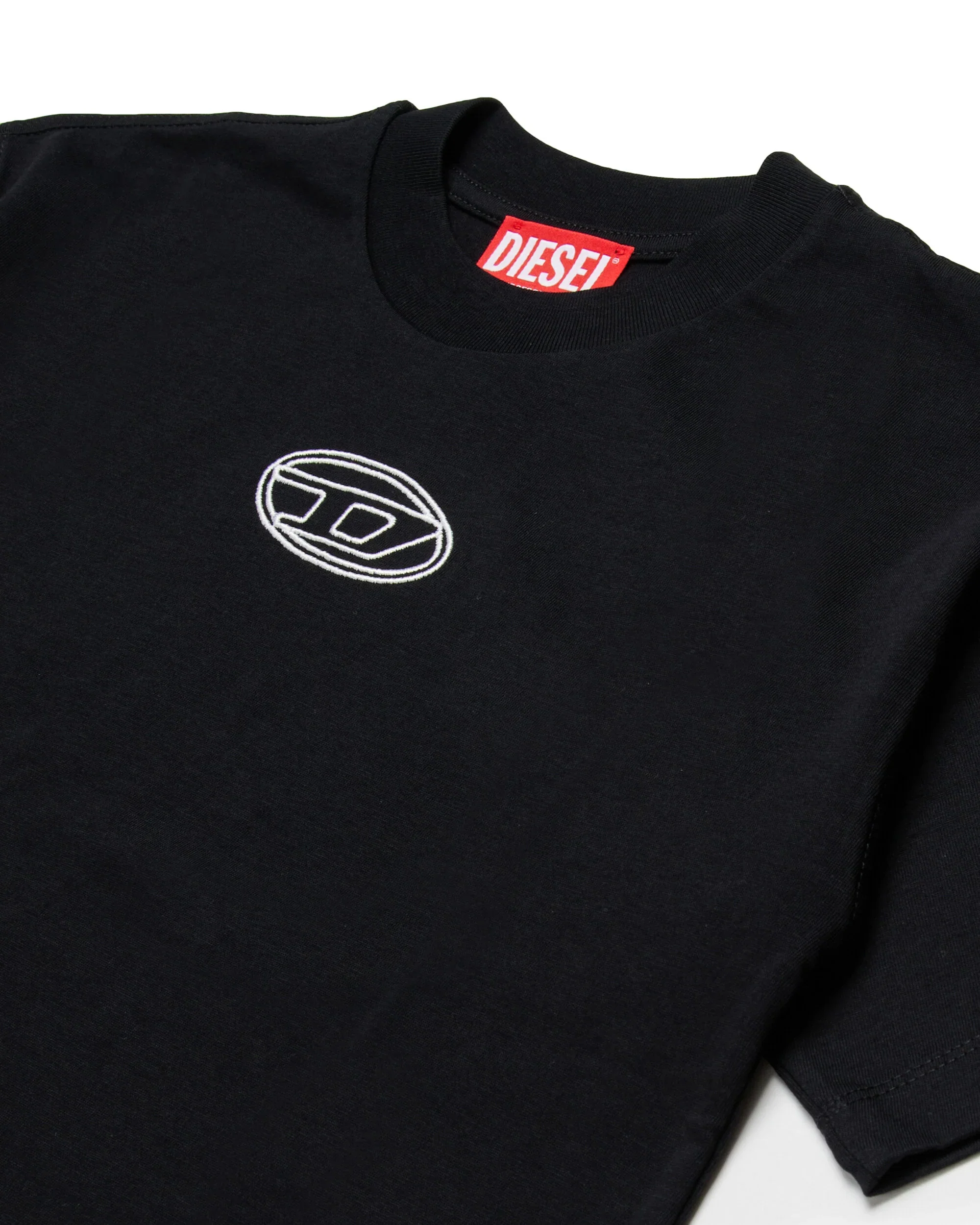 Diesel Kids T-shirt Cropped Nera con Logo Oval D per Bambine