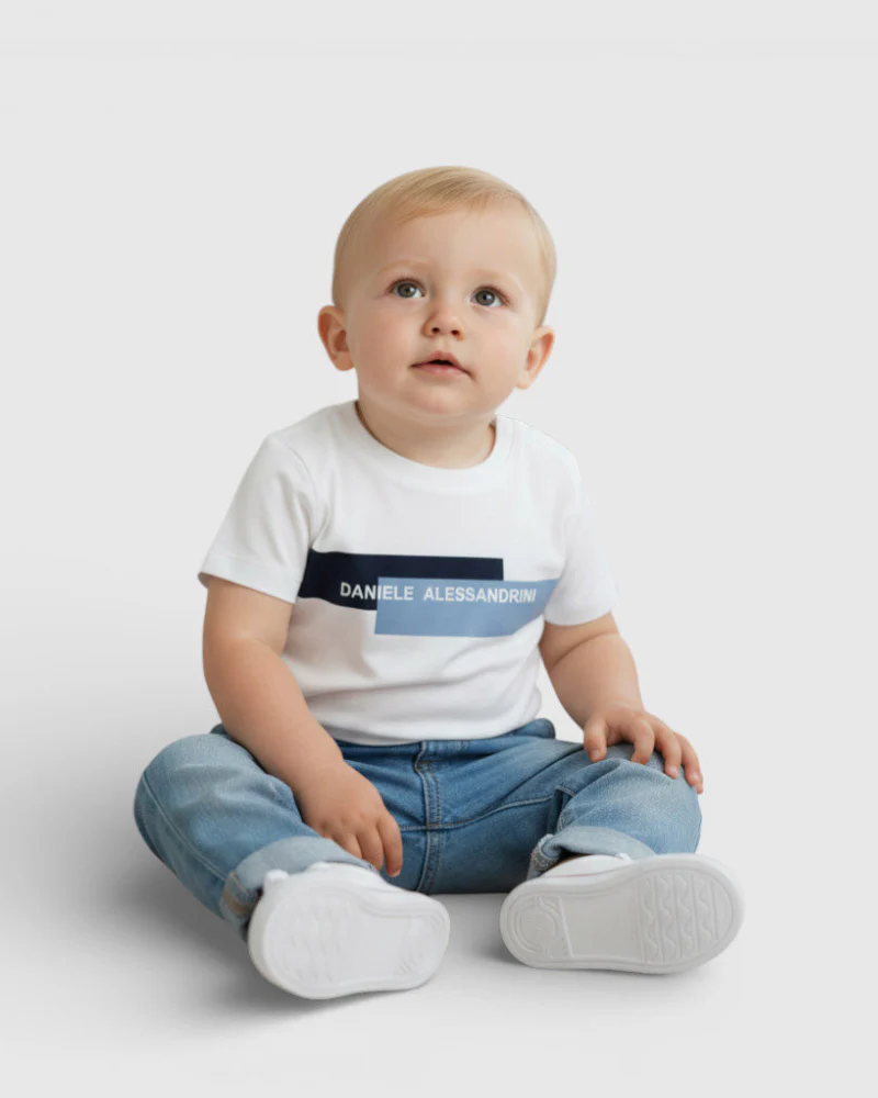 Daniele Alessandrini Kids T-Shirt Bianco e Blu per Neonati
