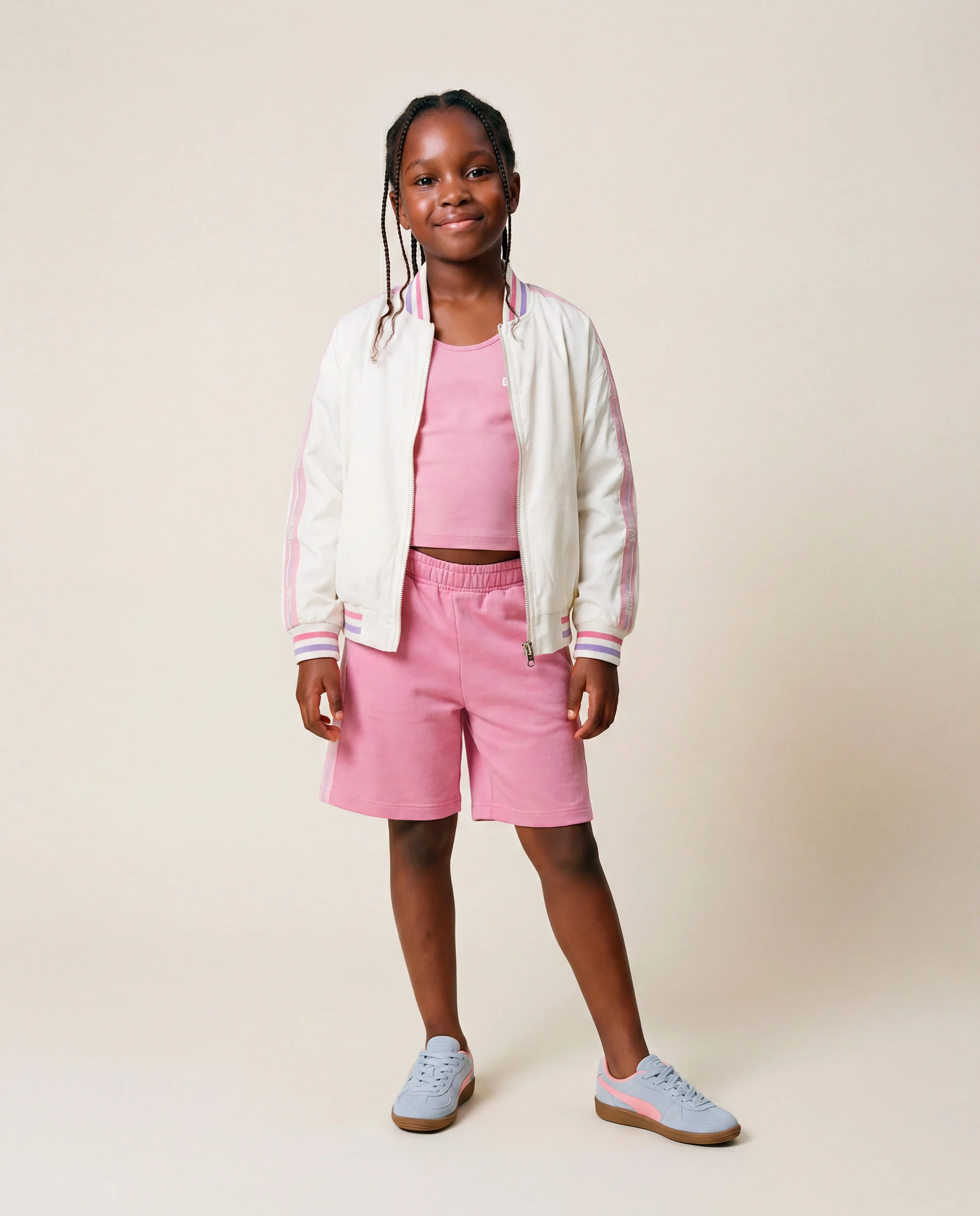 Gcds Kids Short Rosa con Bande Laterali Logate per Bambine