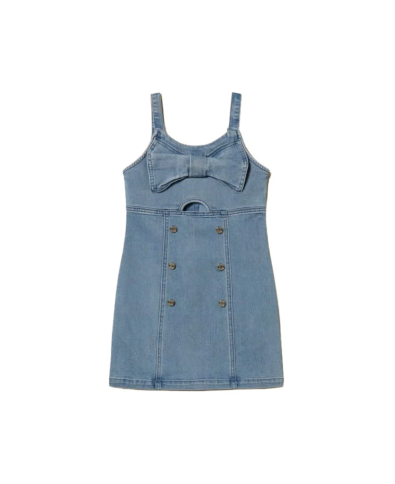 Twinset Kids Abito in Denim con Maxi Fiocco per Bambine