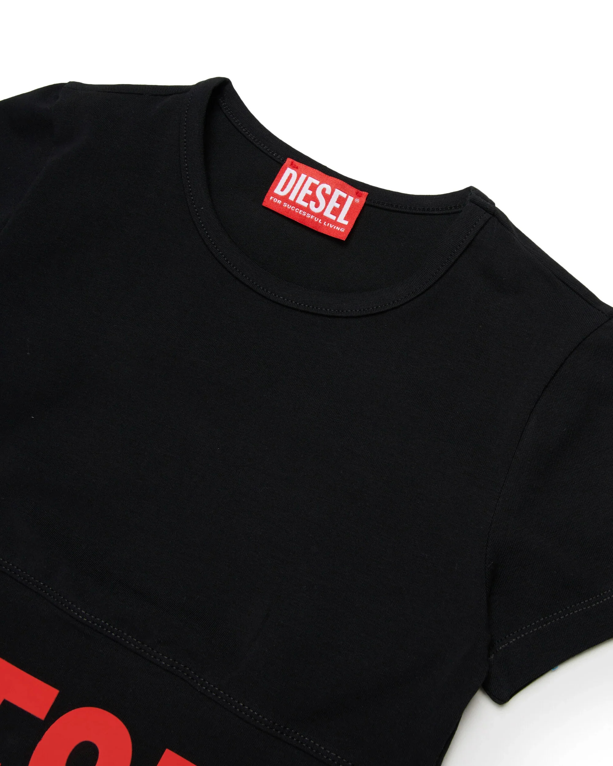 Diesel Kids T-shirt Nera Cropped con Stampa Logo per Bambine