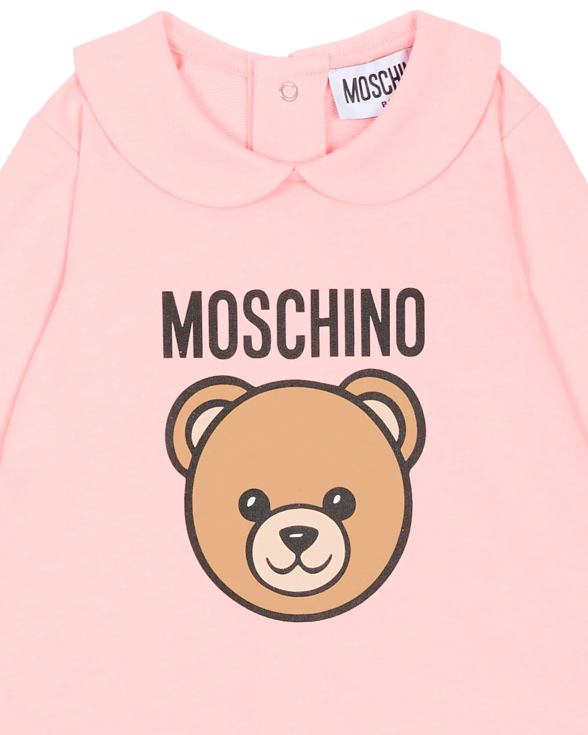 Moschino Kids Tutina Rosa con Stampa Logo Teddy per Neonate