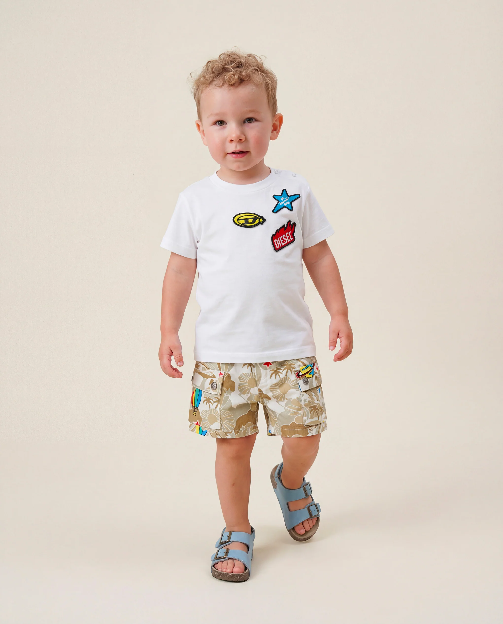 Diesel Kids T-shirt Bianca con Applicazioni Patch Unisex per Neonati