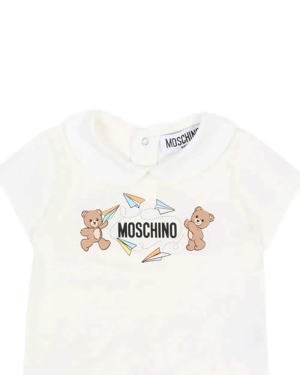 Moschino Kids Pagliaccetto Panna con Stampa e Chiusura con Bottoni sul Retro per Neonati
