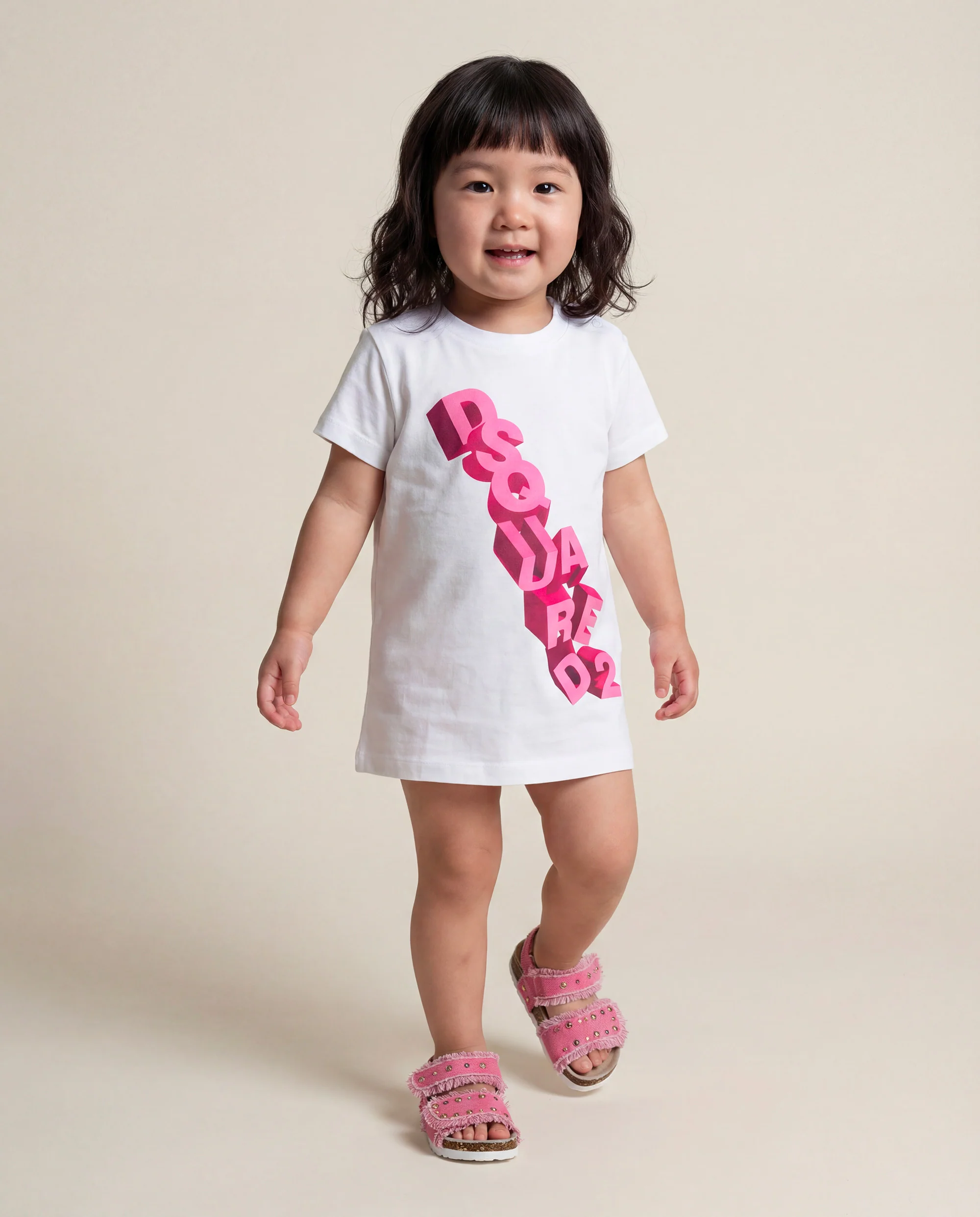Dsquared2 Kids Abito Bianco con Stampa Logo 3D per Neonate