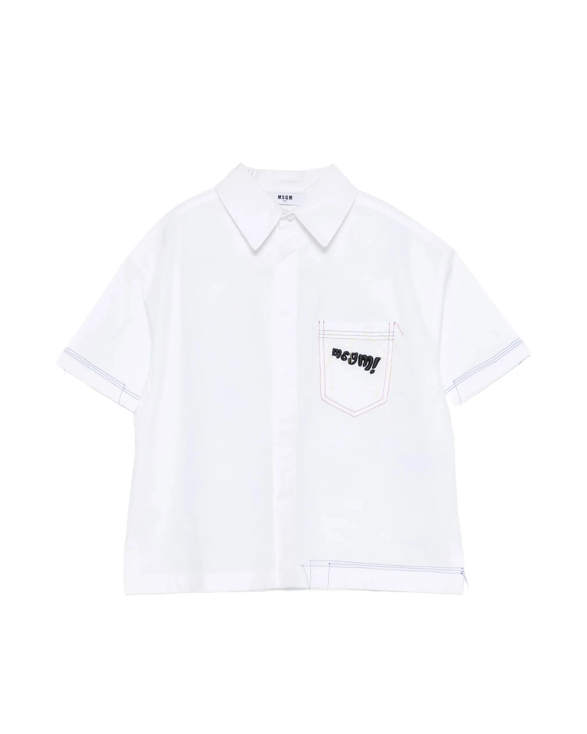 Msgm Kids Camicia Bianco con Cuciture a Vista