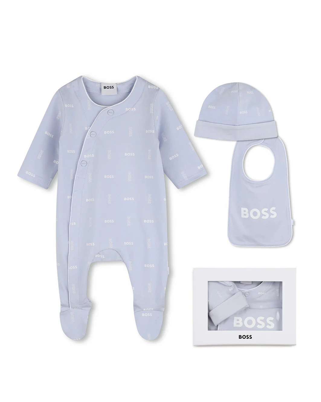 Boss Kids Tutina+ Bavetto + Cappello Blu Cielo All-Over per Neonati