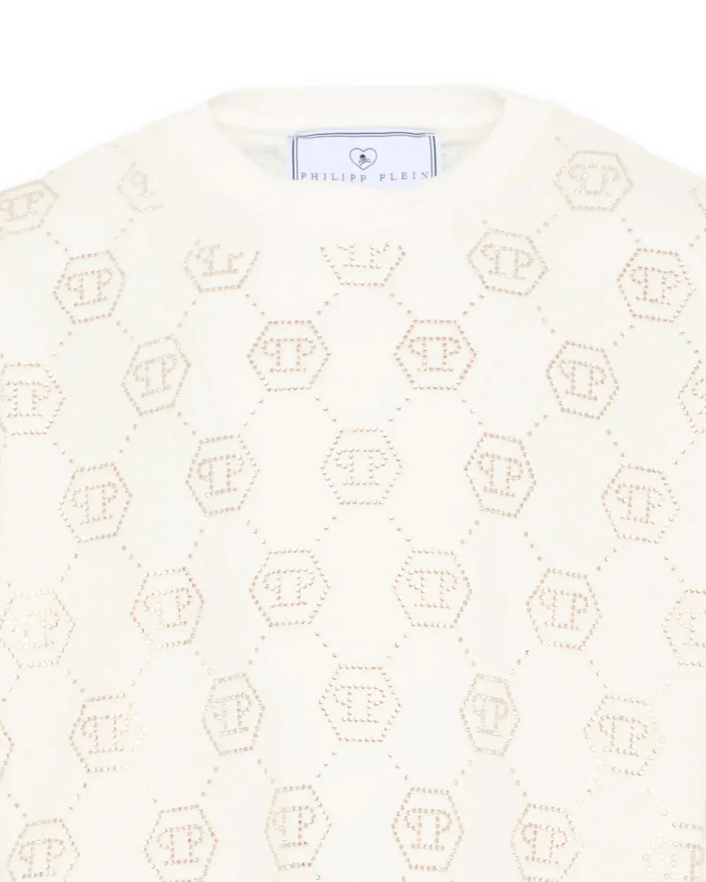 Philipp Plein Kids T-Shirt Bianco con Logo All-Over Strass per Bambine