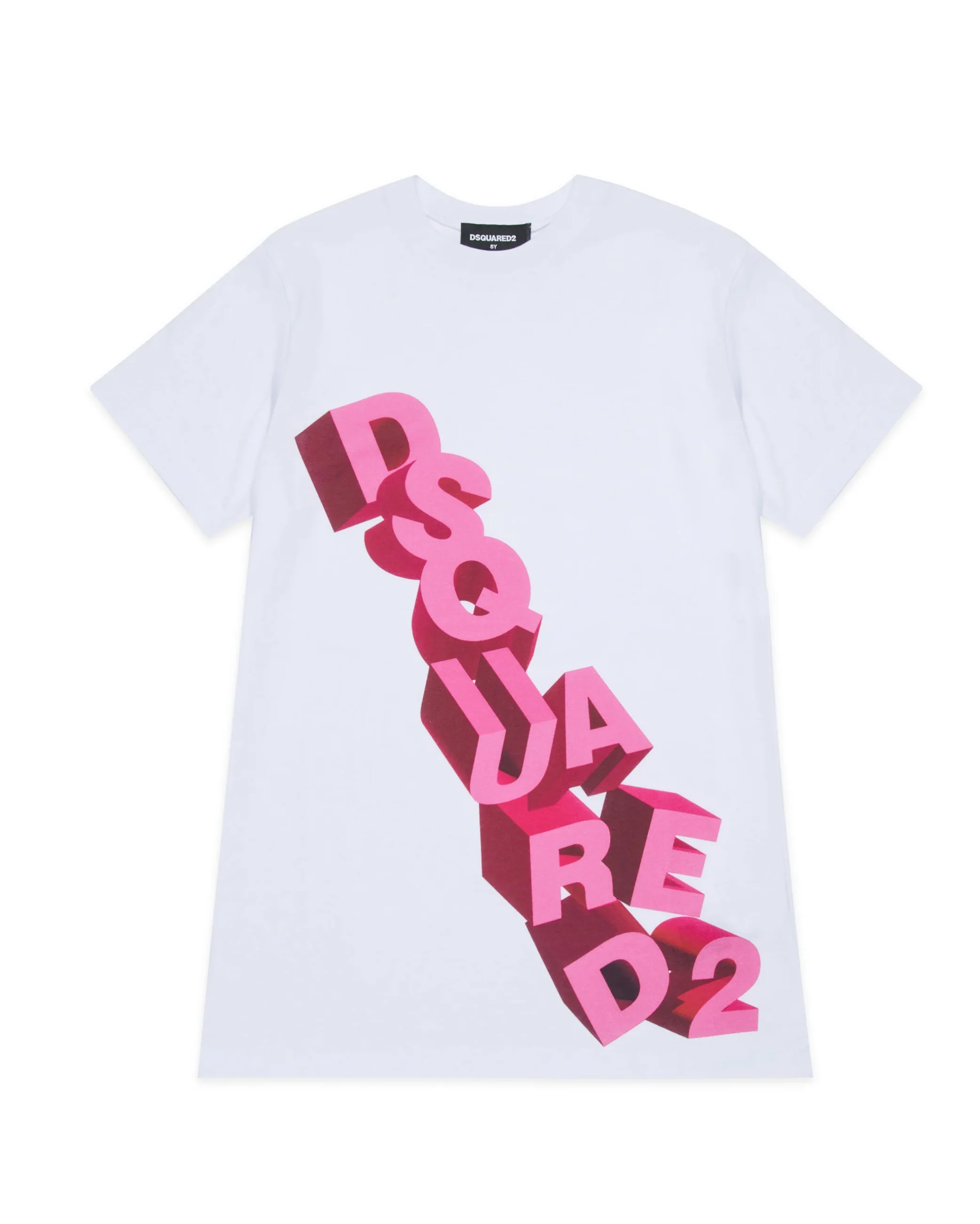 Dsquared2 Kids Abito Bianco con Stampa Logo 3D per Bambine