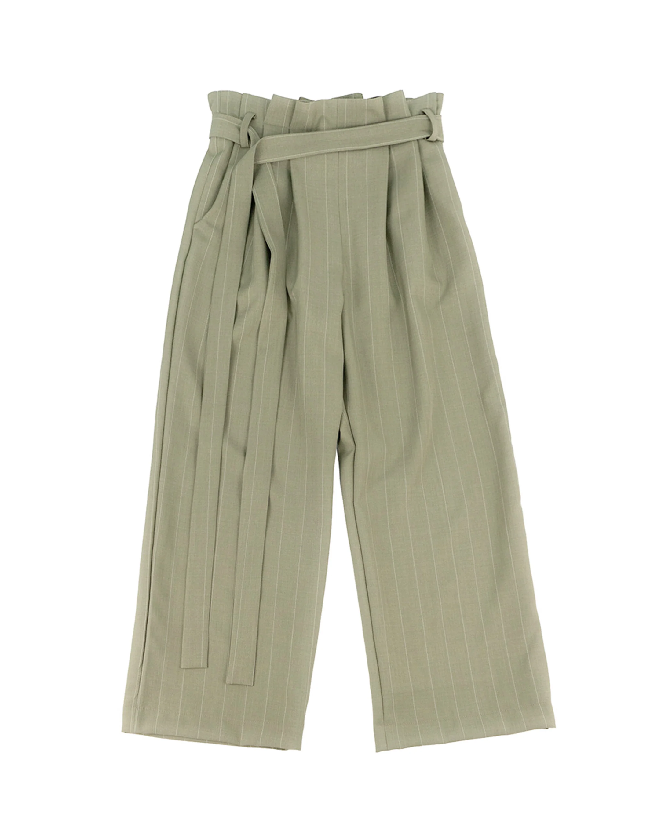 A'lapage Kids Pantalone Gessato Oliva con Chiusura Fiocco per Bambine
