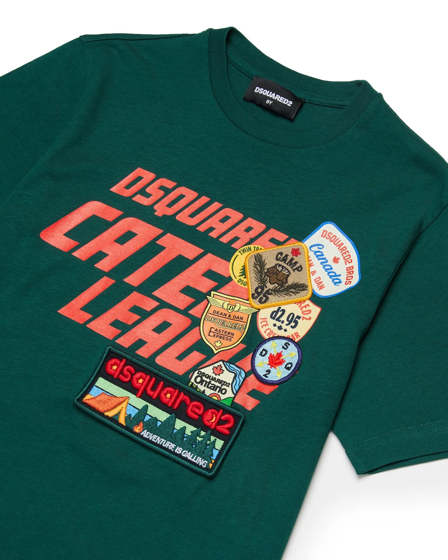 Dsquare2 Kids T-shirt Verde con Stampa e Applicazioni Patch Unisex per Bambini