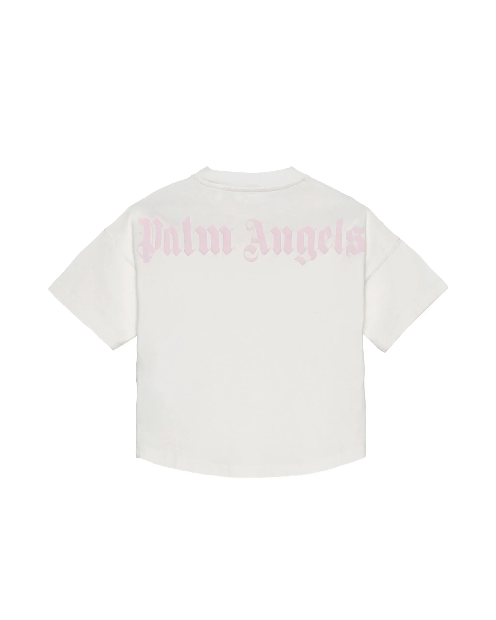 Palm Angels Kids T-Shirt Off-White con Logo Rosa per Bambine