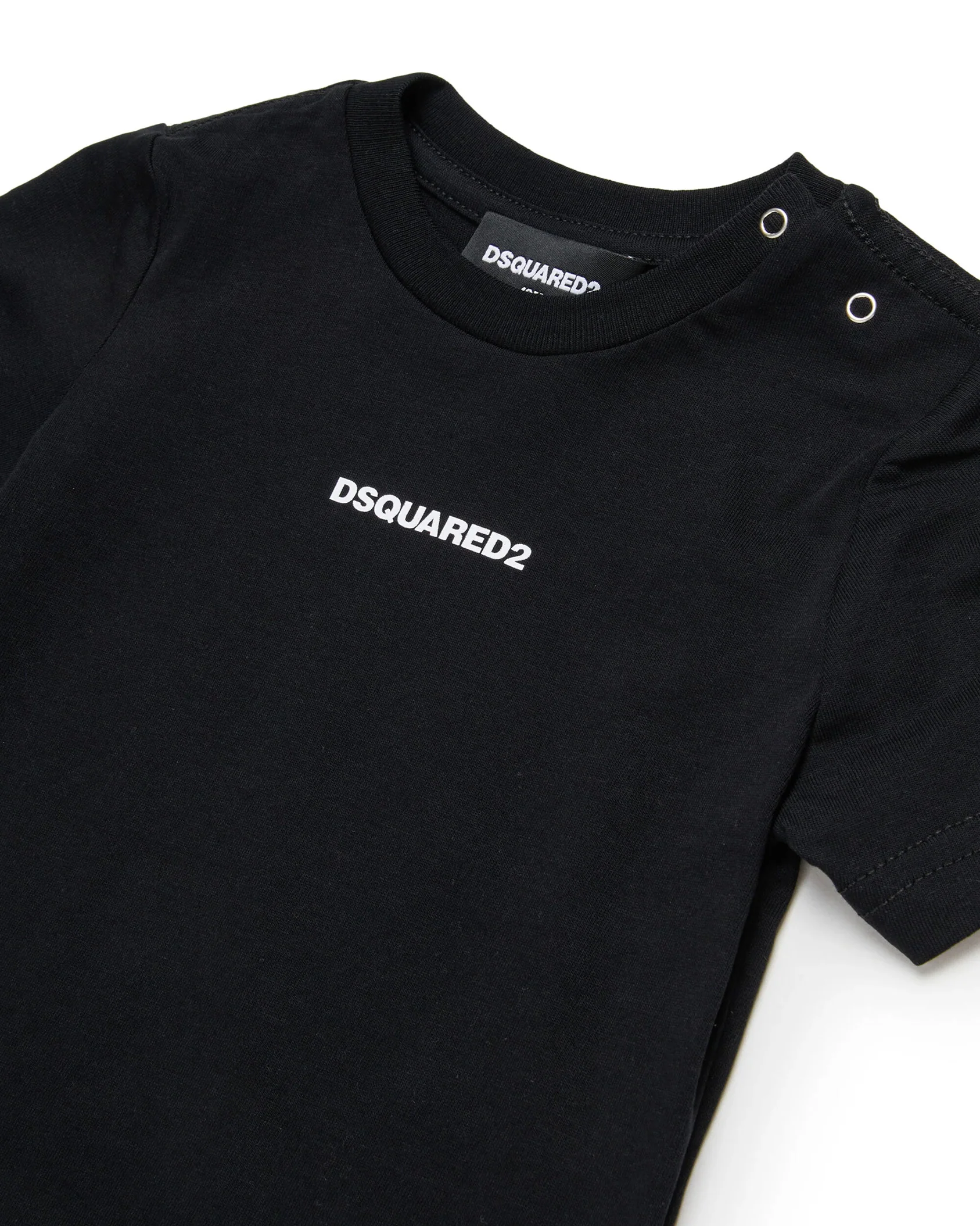 Dsquared2 Kids T-shirt Nera con Stampa Logo e Bottoni Apertura Spalla per Neonati