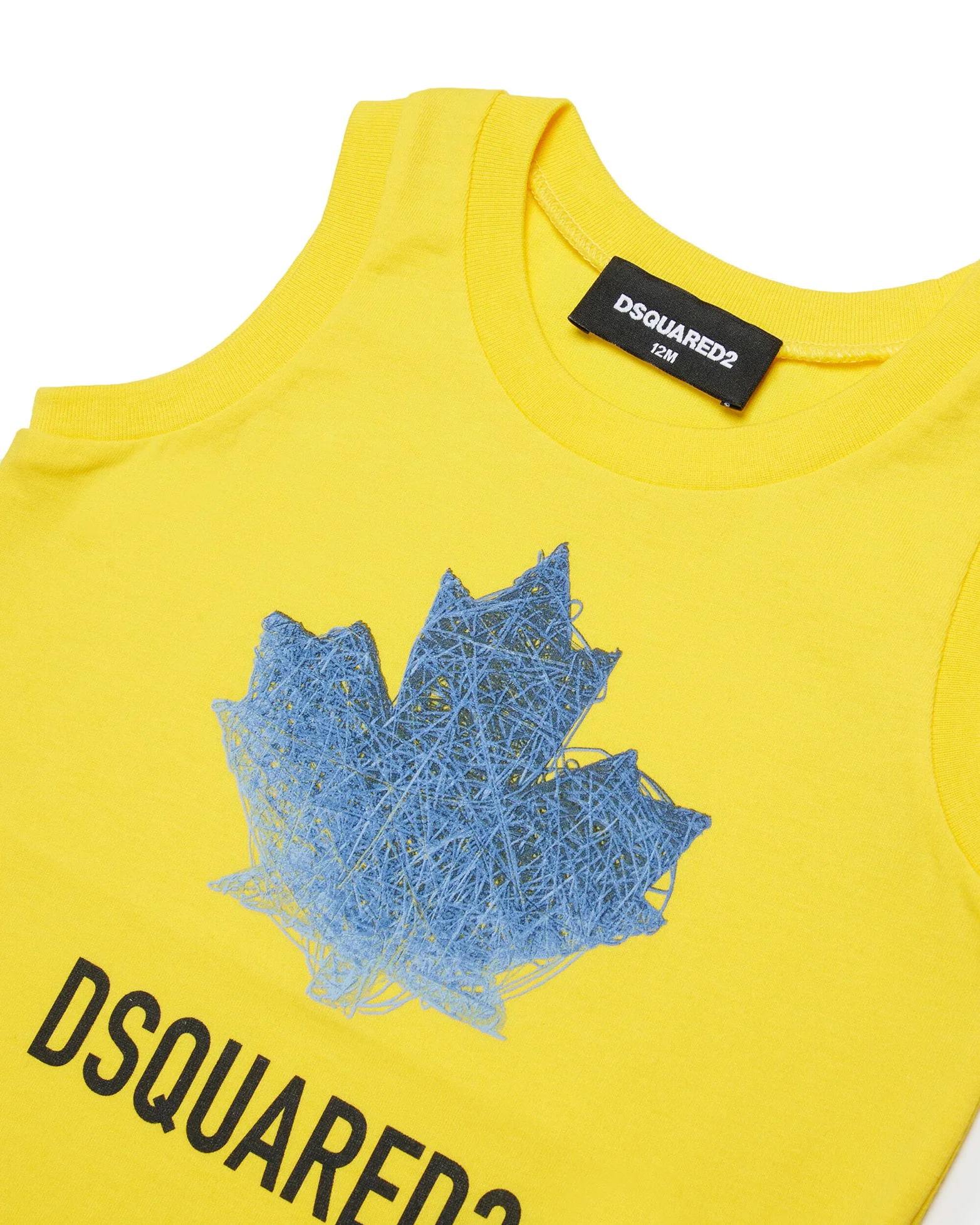 Dsquared2 Kids Canotta Gialla con Stampa Logo Foglio D'acero a Contrasto per Neonati