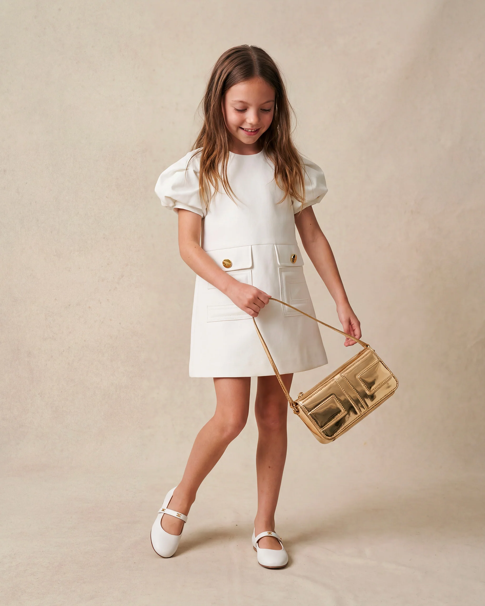 Elisabetta Franchi La Mia Bambina Abito Avorio Monocolore con Logo per Bambine