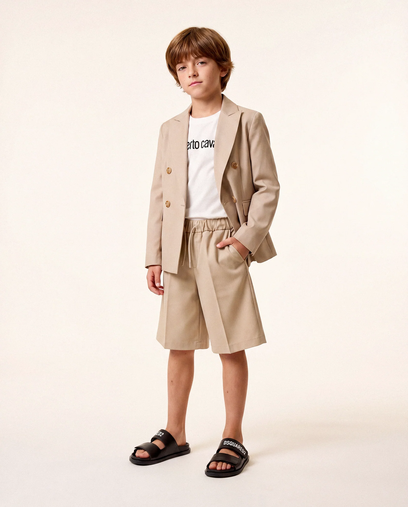 Roberto Cavalli Kids Bermuda Beige con Coulisse e Logo per Bambini