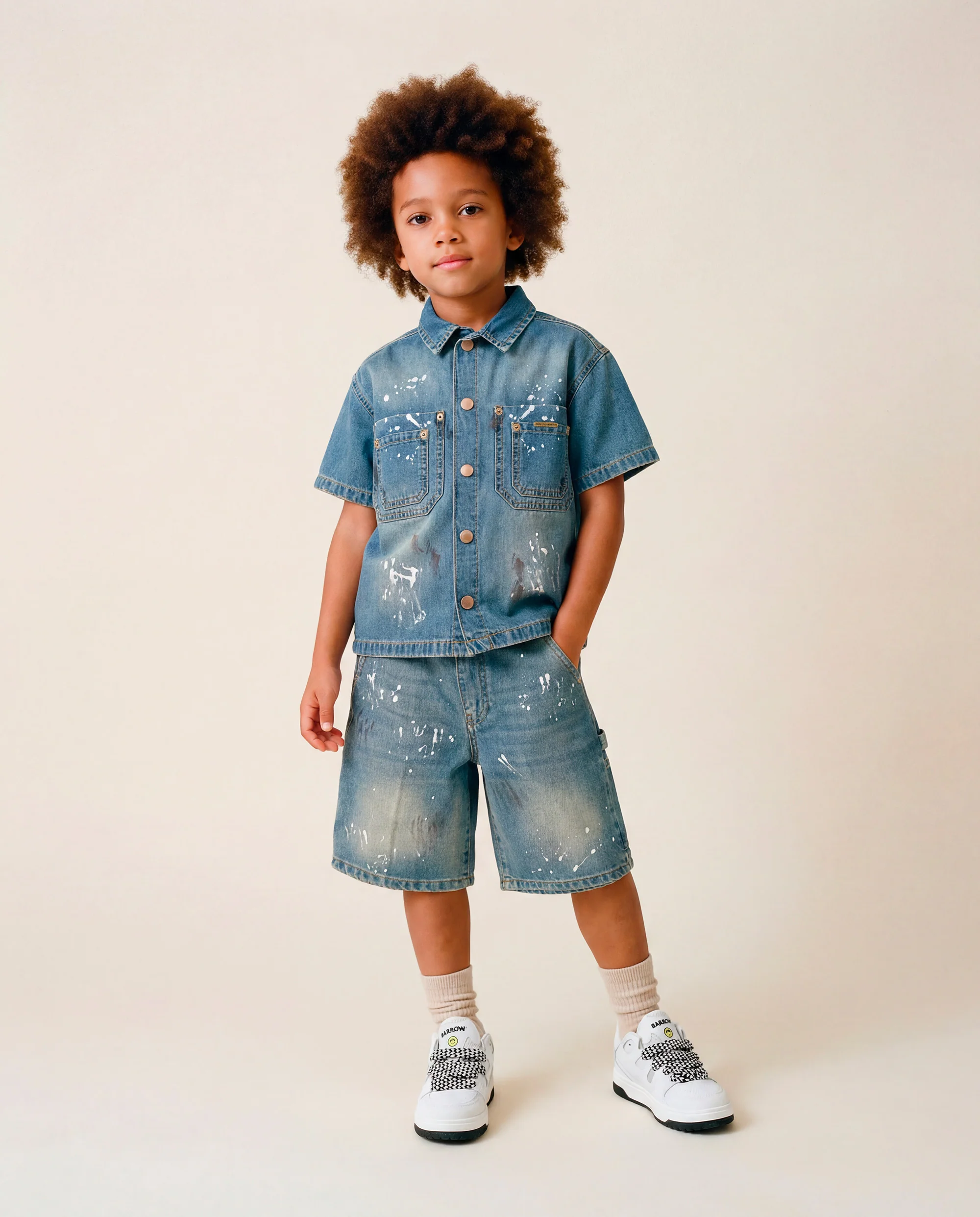 Yes London Kids Bermuda in Denim Chiaro Sfumato per Bambini