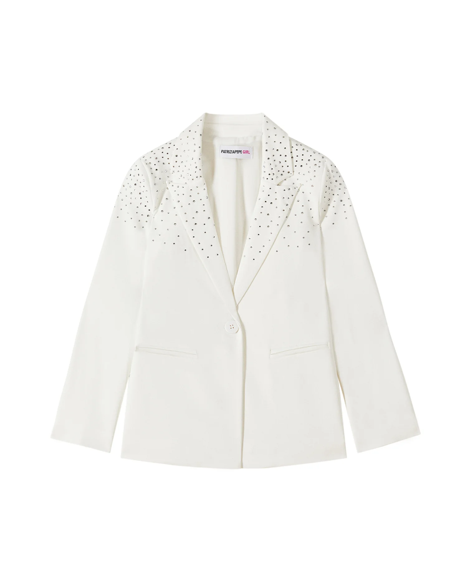 Patrizia Pepe Kids Giacca Monopetto Bianca con Strass per Bambine