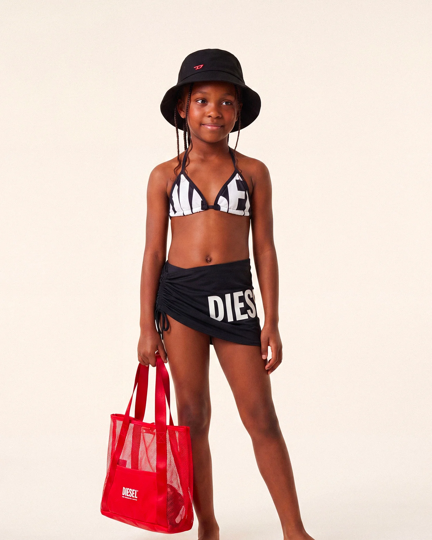 Diesel Kids Bikini Nero con Stampa Logo a Contrasto per Bambine