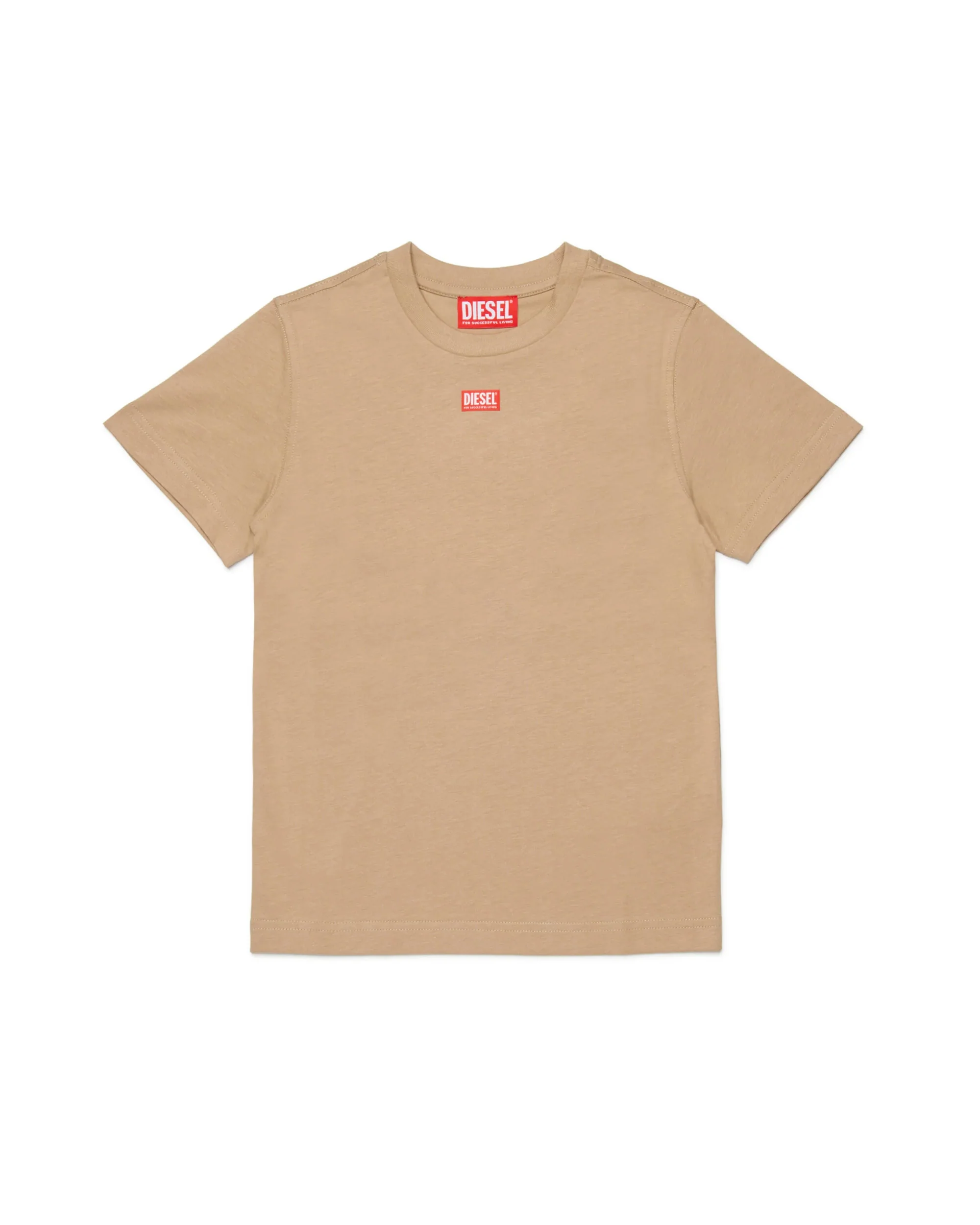 Diesel Kids T-shirt Beige con Etichetta Logo Unisex per Bambini