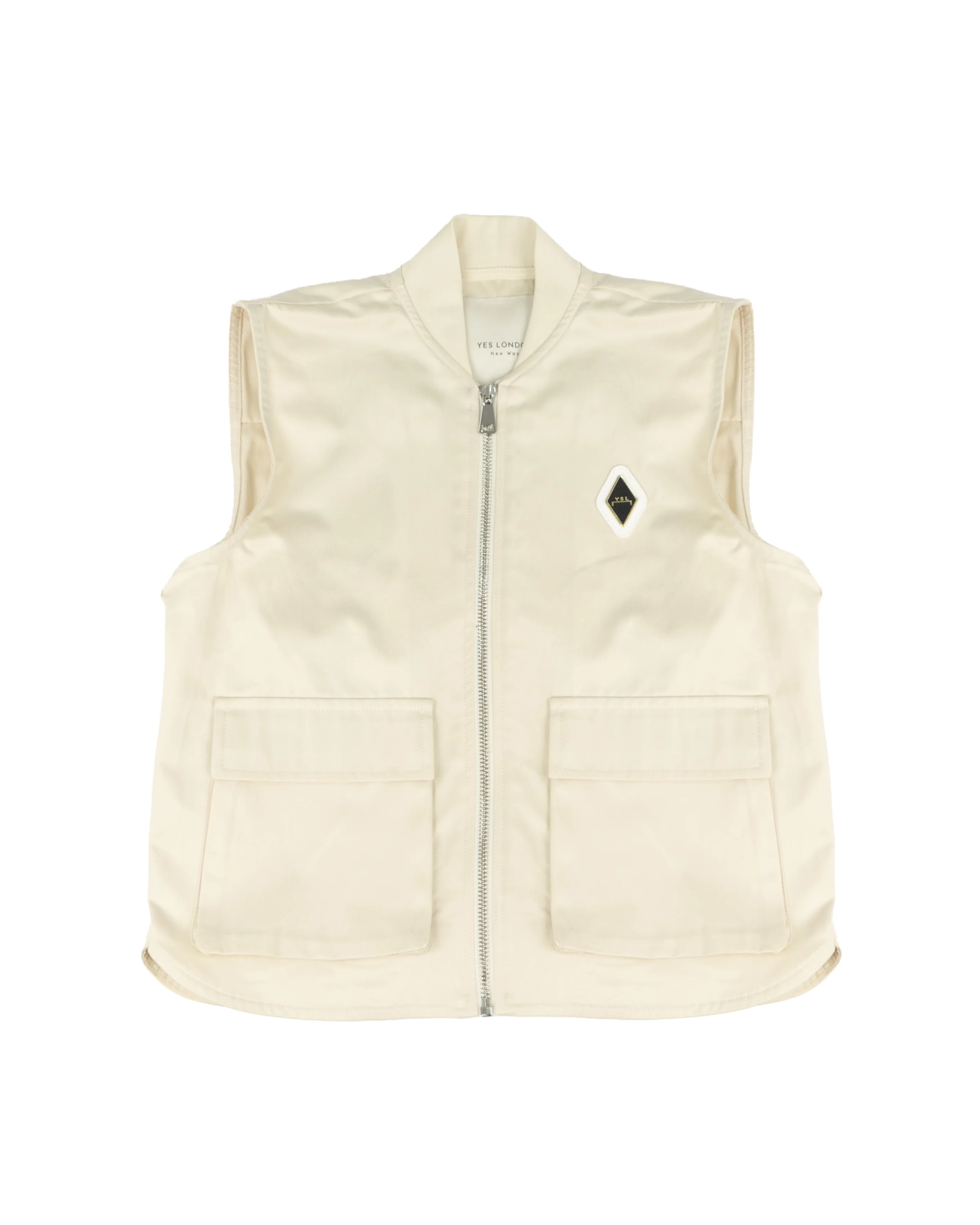 Yes London Kids Gilet Beige con Tasconi e Logo per Bambini