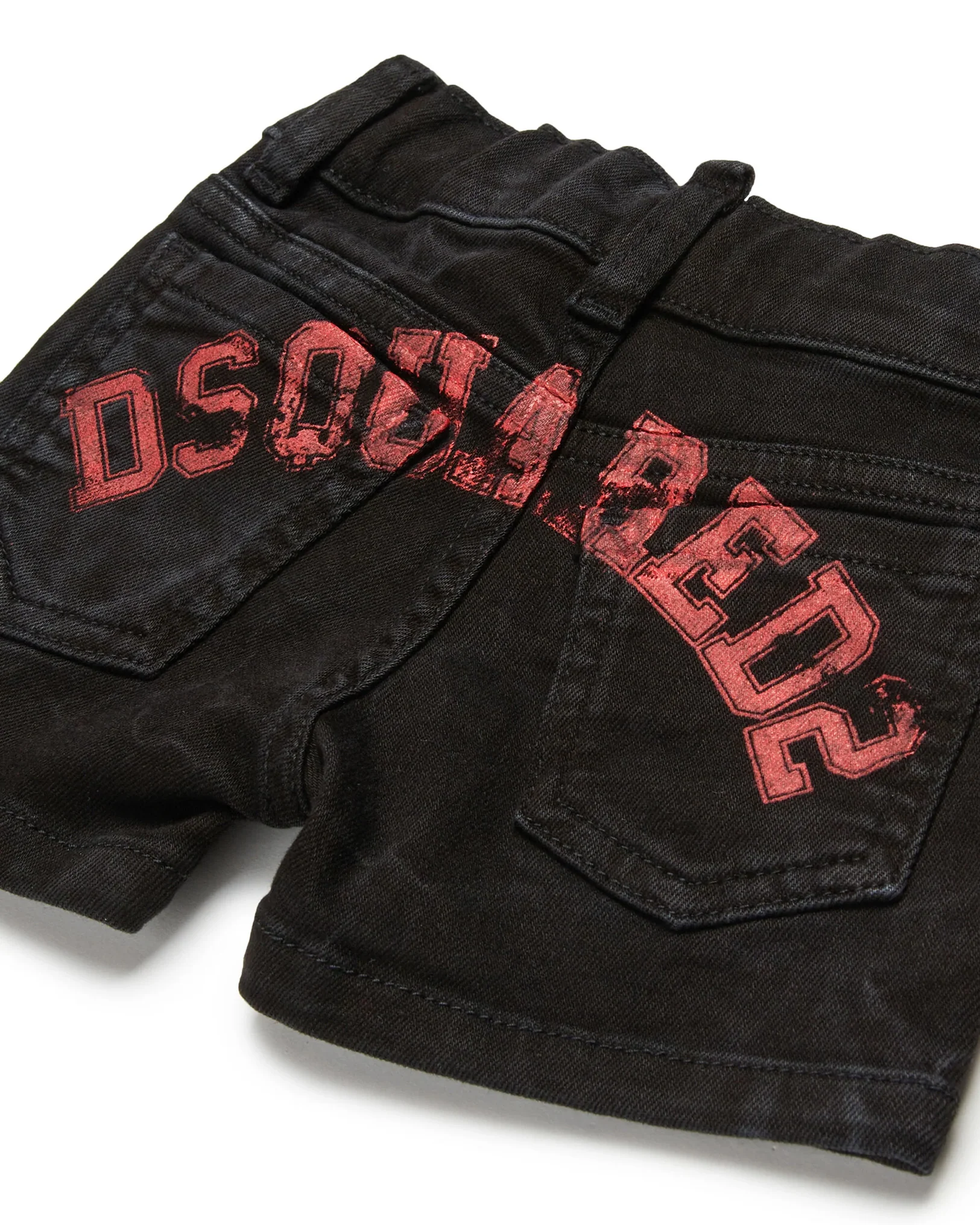 Dsquared2 Kids Bermuda in Denim Nero con Maxi Stampa Logo Retro per Neonati