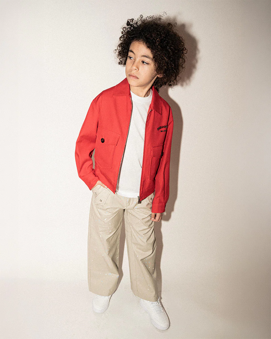 Dsquared2 Kids Giacca Rosso con Zip e Tasconi per Bambini