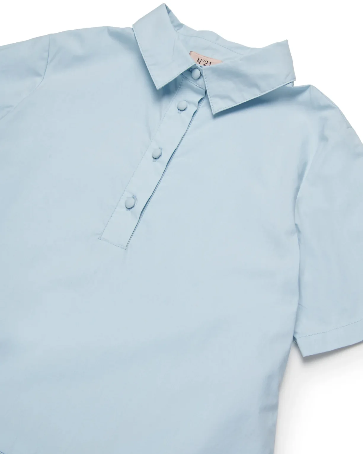 N21 Kids Abito Celeste Logo e Colletto Camicia per Bambine