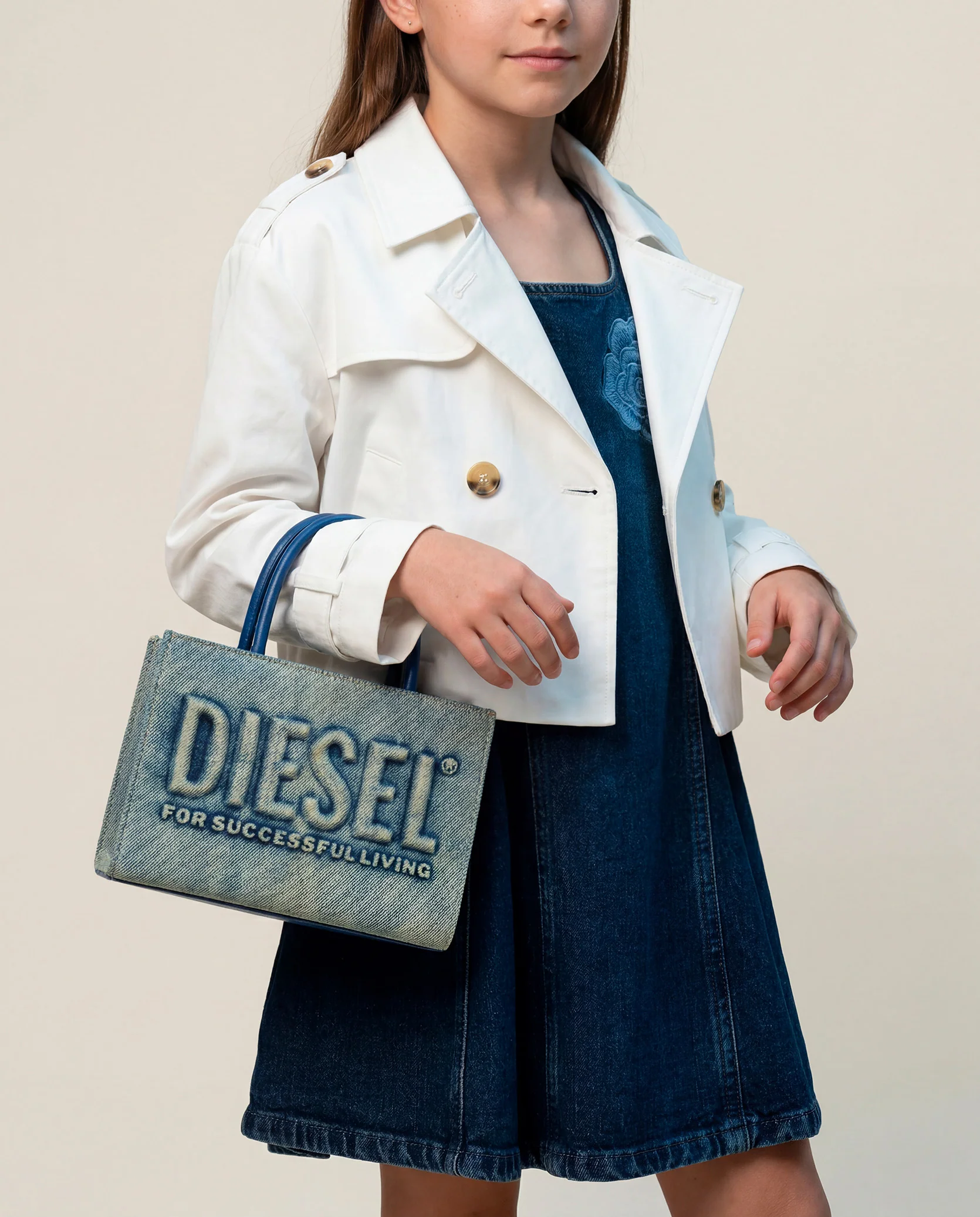 Max & Co Giacca in Denim Bianca Cropped per Bambine